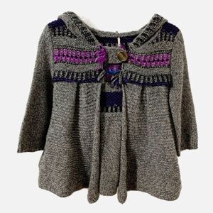 Free People Gretel Swing Hoodie Knit Cardigan Sweater 3/4 Sleeve One Button Boho